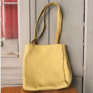 Liz Claiborne Straw Yellow Beige Purse Tote Handbag Pocketbook